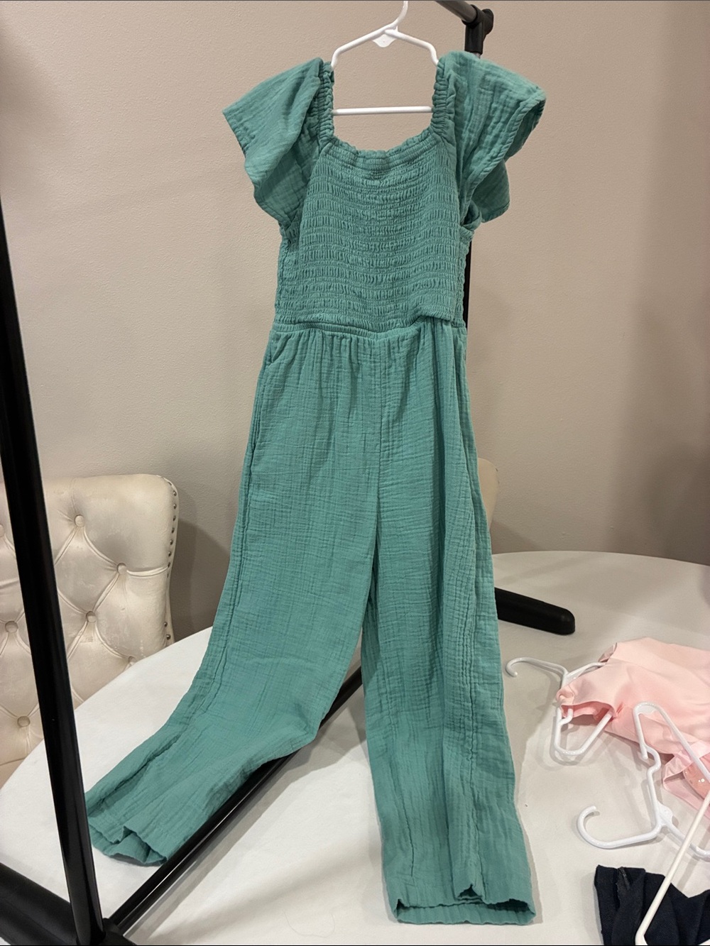 Cat & Jack Sage Green Smocked Jumpsuit